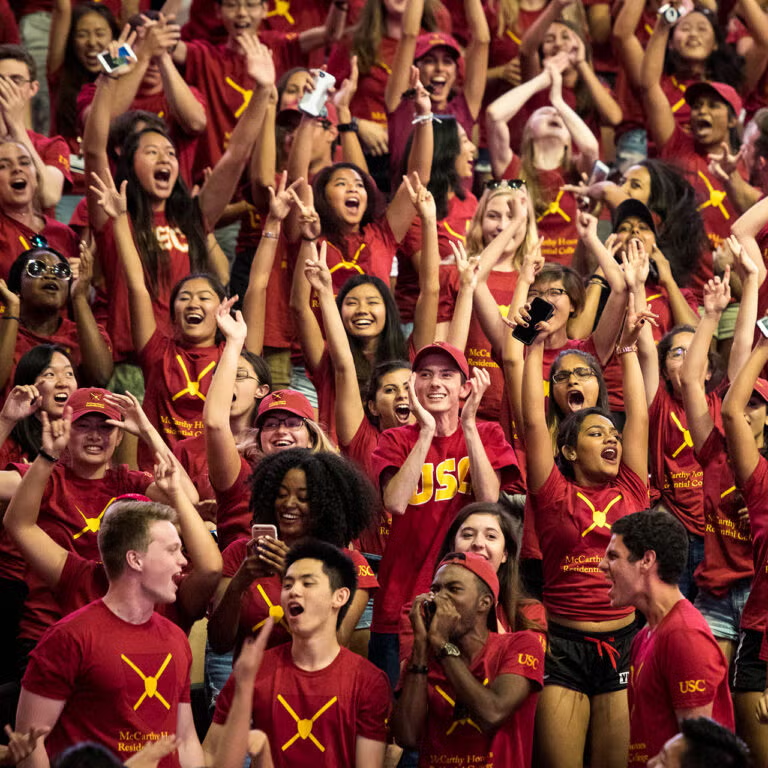 A student community celebrating together at a campus event